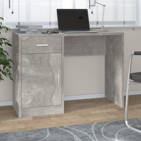 vidaXL Työpöytä laatikolla ja kaapilla betoninharmaa 100x40x73 cm puu