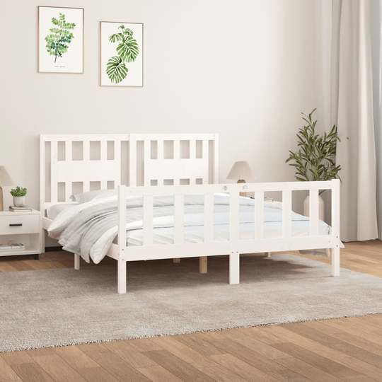 vidaXL Sängynrunko päätylevyllä valk. 150x200 cm mänty 5FT King Size