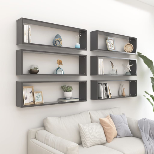 vidaXL Kuutioseinähyllyt 6 kpl harmaa 100x15x30 cm lastulevy