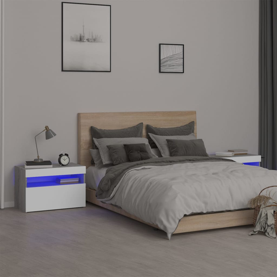 vidaXL Yöpöydät 2 kpl LED-valoilla harmaa Sonoma 60x35x40 cm