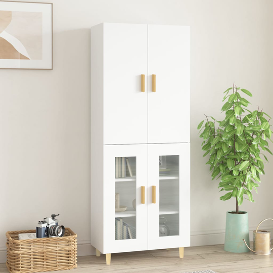 vidaXL Kaappi korkeakiilto valkoinen 69,5x34x180 cm tekninen puu