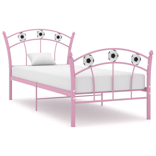 vidaXL Sängynrunko jalkapallokoristeet pinkki metalli 90x200 cm