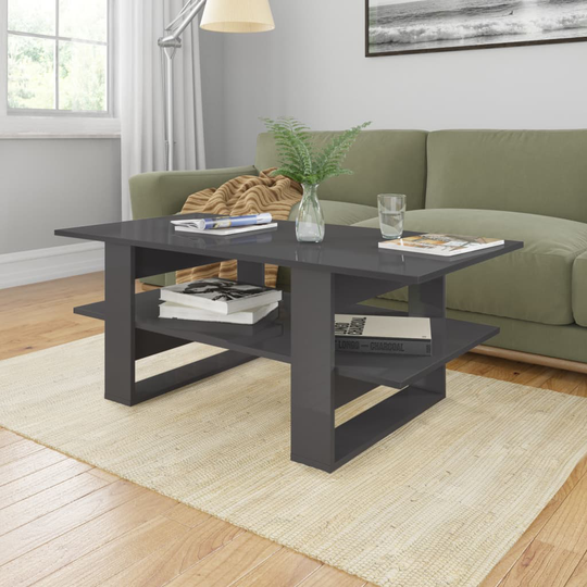 vidaXL Sohvapöytä korkeakiilto harmaa 110x55x42 cm lastulevy