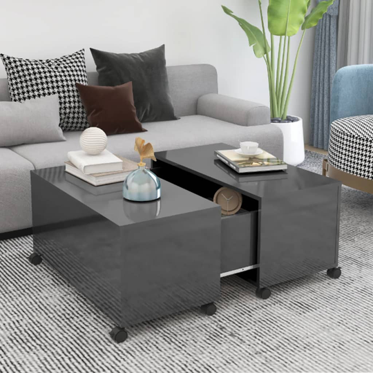 vidaXL Sohvapöytä korkeakiilto harmaa 75x75x38 cm lastulevy