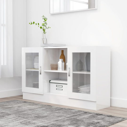vidaXL Vitriinikaappi korkeakiilto valkoinen 120x30,5x70 cm lastulevy