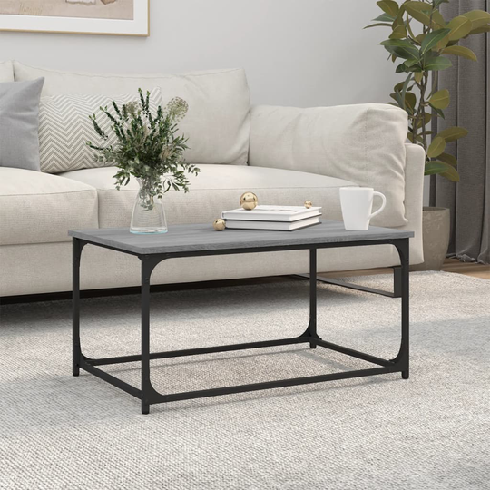 vidaXL Sohvapöytä harmaa Sonoma 80x50x40 cm tekninen puu ja rauta