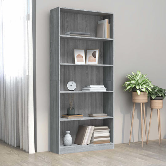 vidaXL 5-kerroksinen Kirjahylly harm. Sonoma 80x24x175 cm tekninen puu