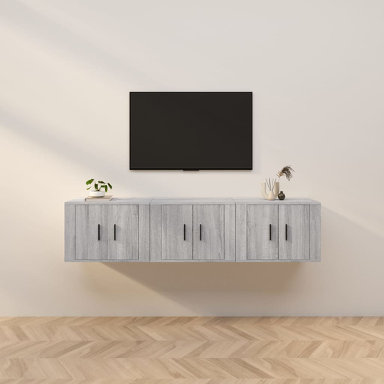 vidaXL Seinäkiinnitettävät TV-tasot 3 kpl harmaa Sonoma 57x34,5x40 cm