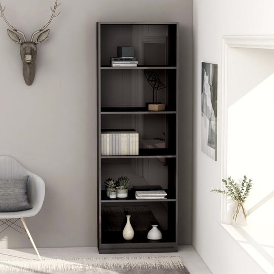 vidaXL 5-tasoinen kirjahylly korkeakiilto harmaa 60x24x175cm lastulevy