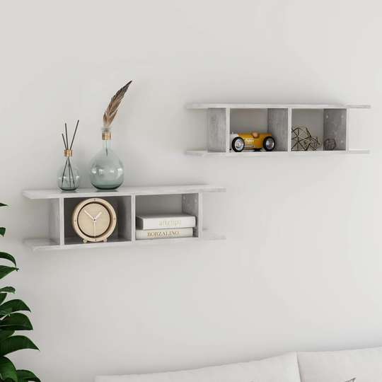 vidaXL Seinähyllyt 2 kpl betoninharmaa 78x18x20 cm lastulevy