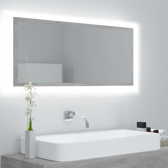 vidaXL LED-kylpyhuonepeili betoninharmaa 100x8,5x37 cm akryyli