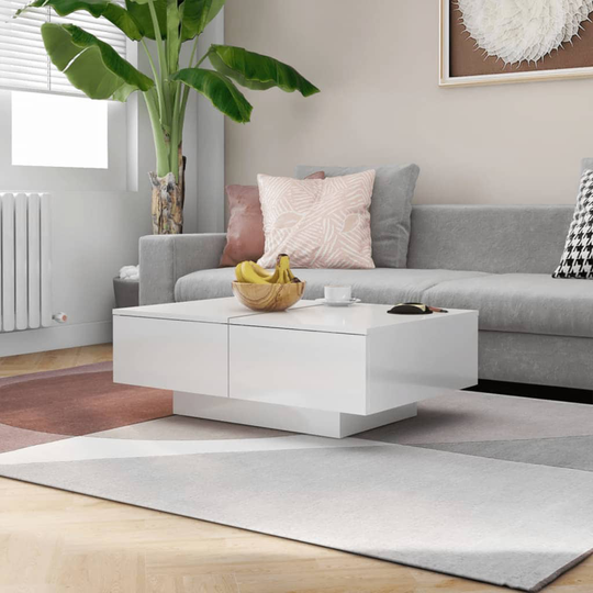 vidaXL Sohvapöytä korkeakiilto valkoinen 90x60x31 cm lastulevy
