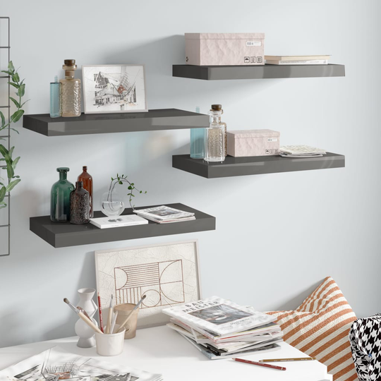 vidaXL Kelluvat seinähyllyt 4 kpl korkeakiilto harmaa 50x23x3,8 cm MDF