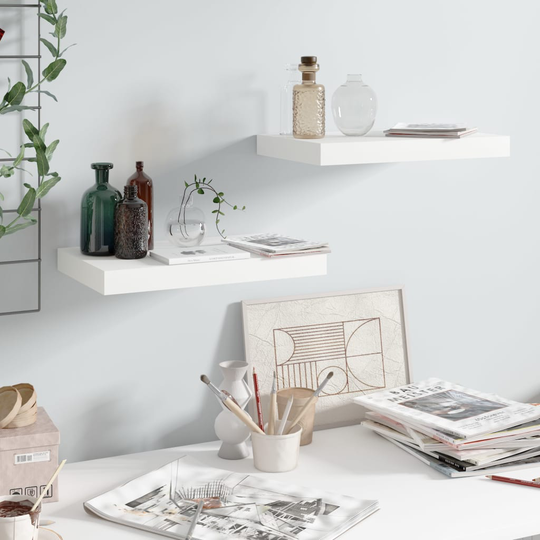 vidaXL Kelluvat seinähyllyt 2 kpl korkeakiilto valk. 40x23x3,8 cm MDF