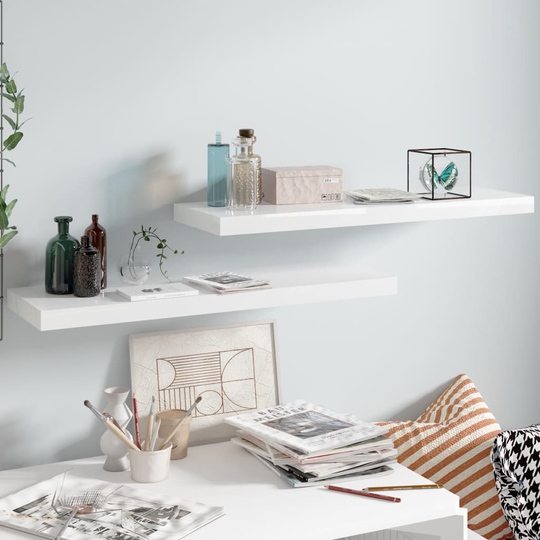 vidaXL Kelluvat seinähyllyt 2kpl korkeakiilto valk. 80x23,5x3,8 cm MDF