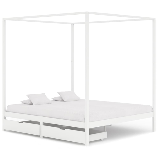 vidaXL Pylvässänky 2 vetolaatikolla valkoinen täysi mänty 160x200 cm