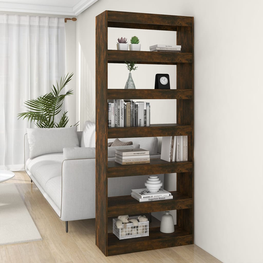 vidaXL Kirjahylly/tilanjakaja savutammi 80x30x198 cm lastulevy