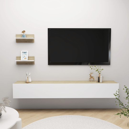 vidaXL Seinähyllyt 2 kpl valkoinen ja Sonoma-tammi 40x11,5x18 cm