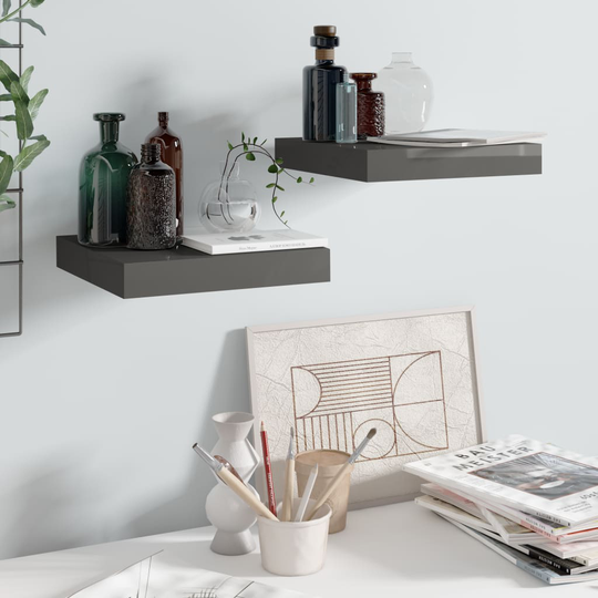 vidaXL Kelluvat seinähyllyt 2kpl korkeakiilto harmaa 23x23,5x3,8cm MDF