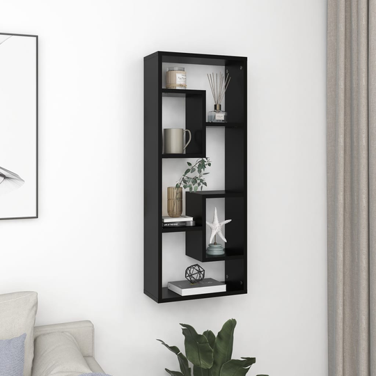 vidaXL Seinähylly musta 36x16x90 cm lastulevy