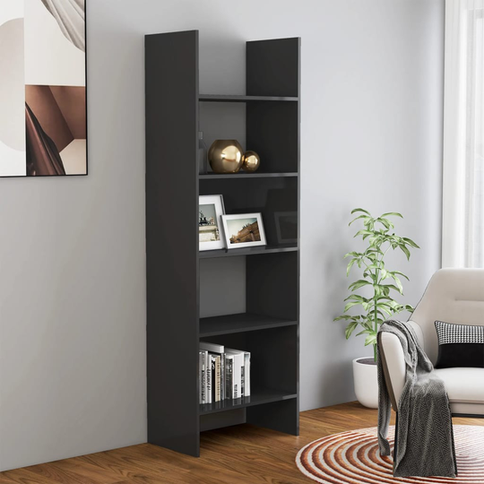 vidaXL Kirjahylly korkeakiilto harmaa 60x35x180 cm lastulevy