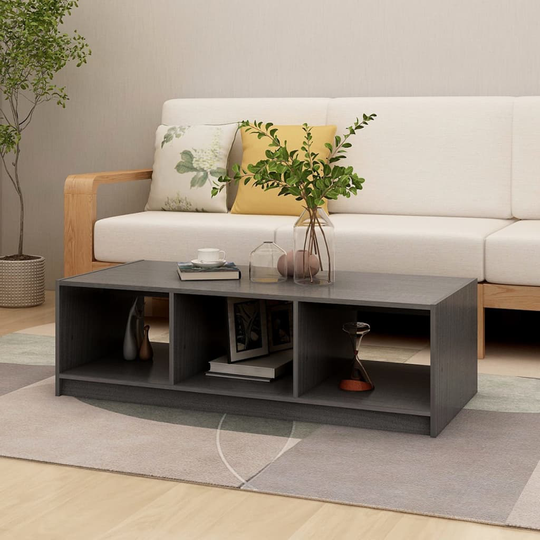 vidaXL Sohvapöytä harmaa 110x50x34 cm täysi mänty
