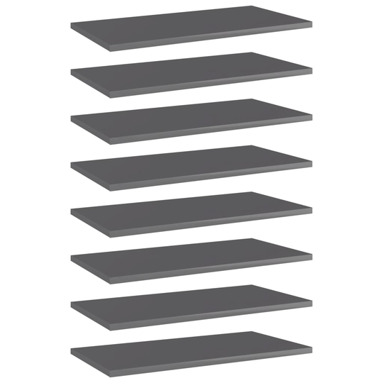 vidaXL Kirjahyllytasot 8 kpl korkeakiilto harmaa 60x30x1,5cm lastulevy