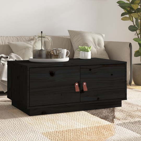 vidaXL Sohvapöytä musta 80x50x35 cm täysi mänty