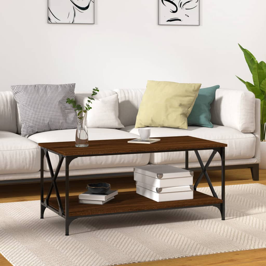 vidaXL Sohvapöytä ruskea tammi 100x50x45 cm tekninen puu ja rauta