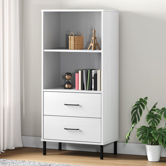 vidaXL Kirjahylly 2 laatikolla valkoinen 60x35x128,5 cm täyspuu OSLO