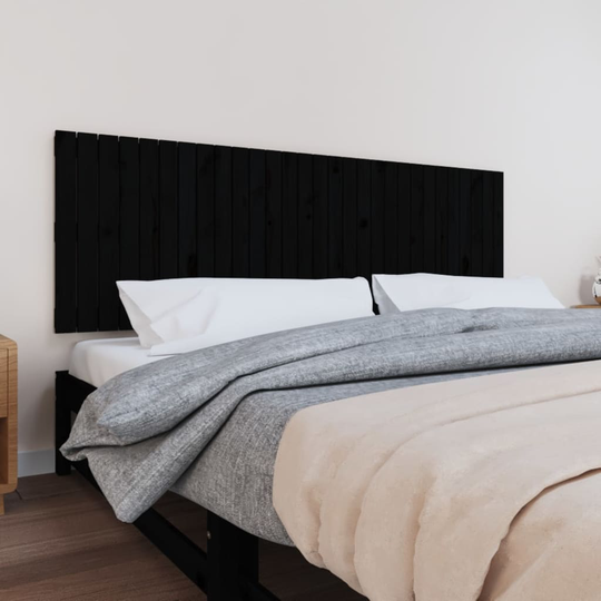 vidaXL Sängynpääty seinälle musta 185x3x60 cm täysi mänty