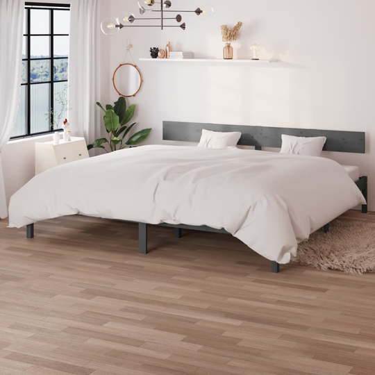 vidaXL Sängynrunko harmaa täysi mänty 180x200 cm UK Super King