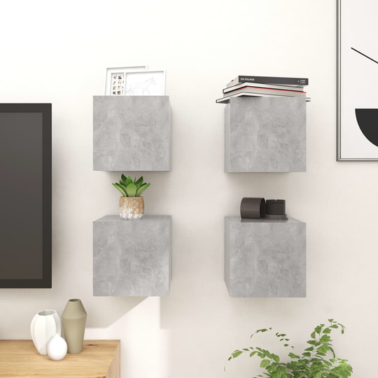 vidaXL Seinäkiinnitettävä TV-taso 4 kpl betoninharmaa 30,5x30x30 cm