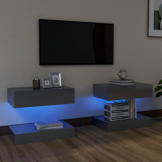 vidaXL TV-tasot LED-valoilla 2 kpl korkeakiilto harmaa 60x35 cm