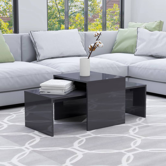 vidaXL Sohvapöytäsarja korkeakiilto harmaa 100x48x40 cm lastulevy