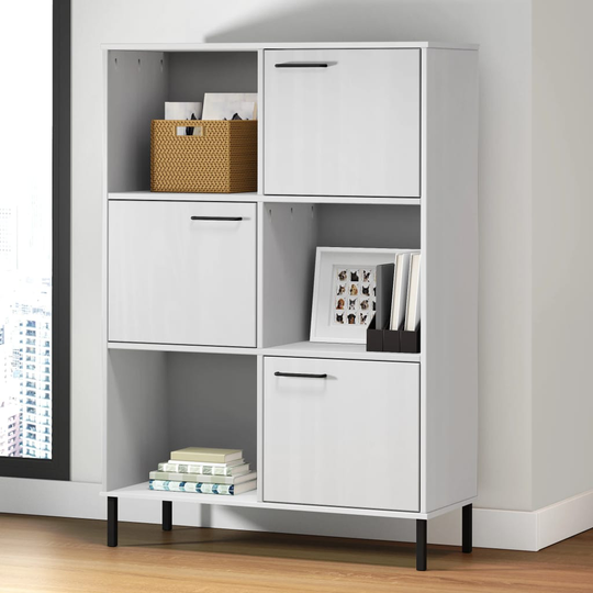 vidaXL Kirjakaappi metallijaloilla valk. 90x35x128,5 cm täyspuu OSLO
