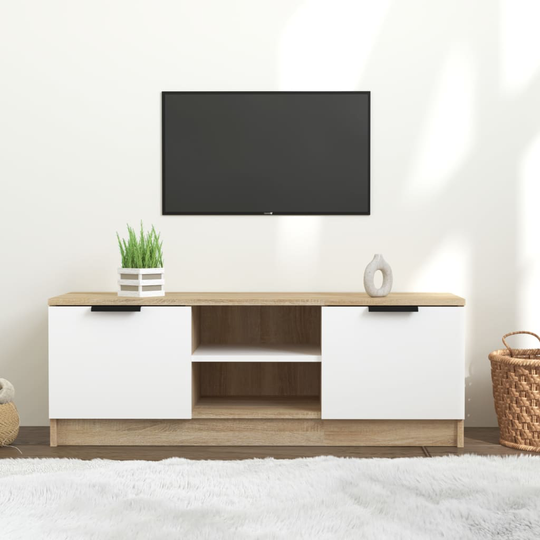 vidaXL TV-taso valkoinen ja Sonoma-tammi 102x35x36,5 cm tekninen puu