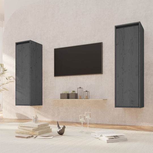 vidaXL Seinäkaapit 2 kpl harmaa 30x30x100 cm täysi mänty