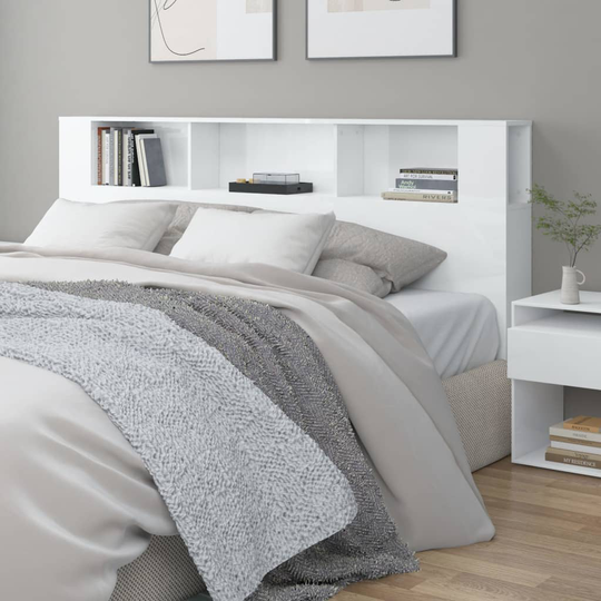 vidaXL Sängynpääty säilytystilalla korkeakiilto valk 200x18,5x104,5 cm