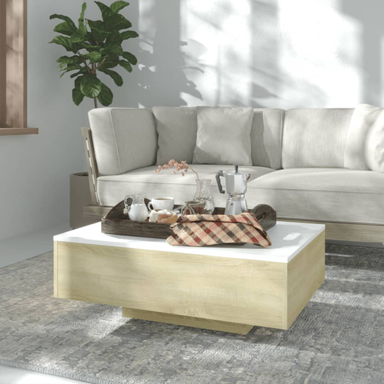 vidaXL Sohvapöytä valkoinen ja Sonoma-tammi 85x55x31 cm lastulevy