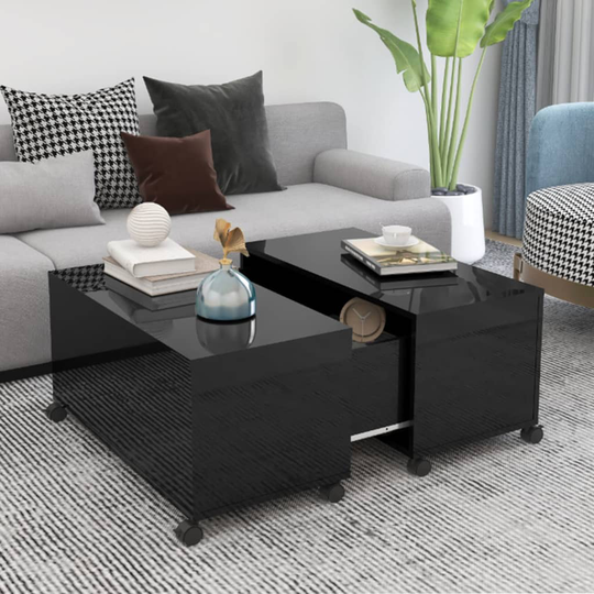 vidaXL Sohvapöytä korkeakiilto musta 75x75x38 cm lastulevy