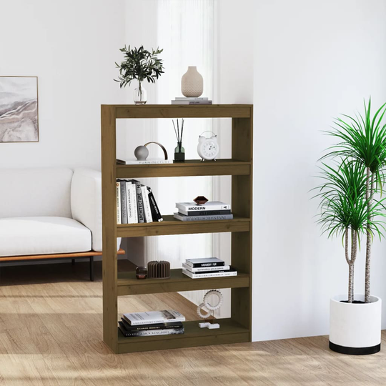 vidaXL Kirjahylly/tilanjakaja hunajanruskea 80x30x135,5 cm täysi mänty