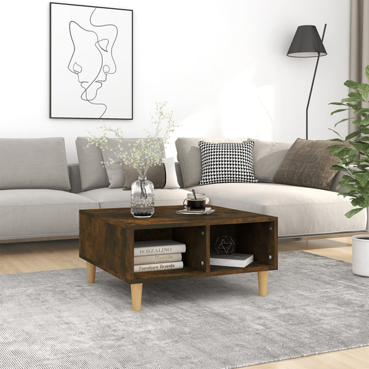 vidaXL Sohvapöytä savutammi 60x60x30 cm lastulevy