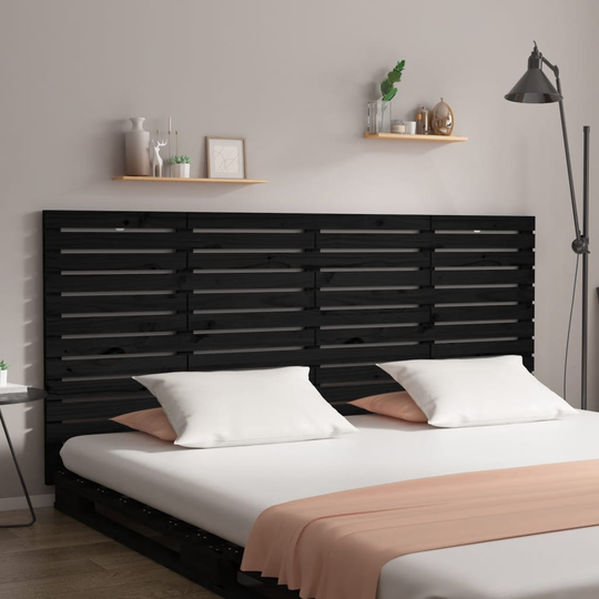 vidaXL Sängynpääty seinälle musta 206x3x91,5 cm täysi mänty