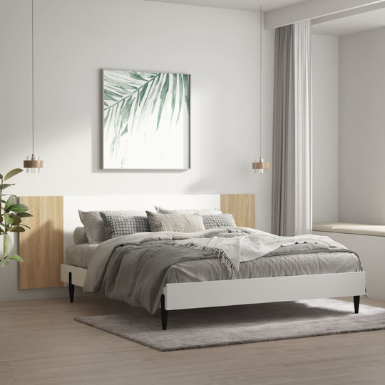 vidaXL Sängynpääty valkoinen / Sonoma-tammi 240x1,5x80 cm tekninen puu