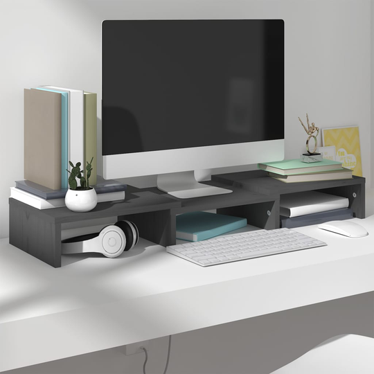 vidaXL Näyttöteline harmaa 60x24x10,5 cm täysi mänty