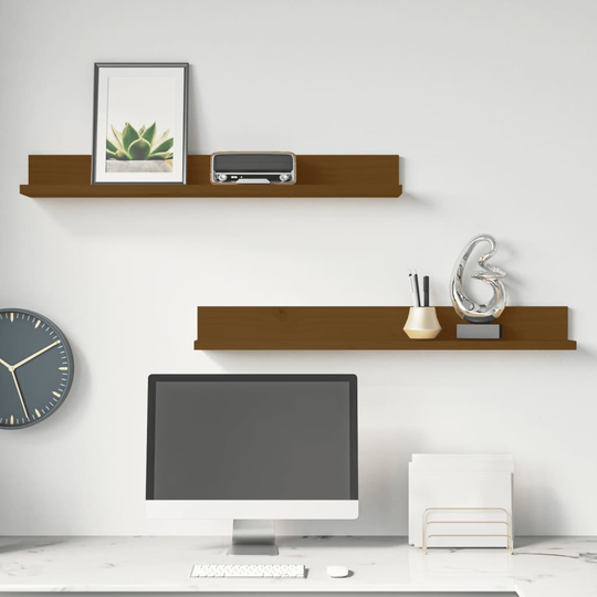 vidaXL Seinähyllyt 2 kpl hunajanruskea 80x11x9 cm täysi mänty
