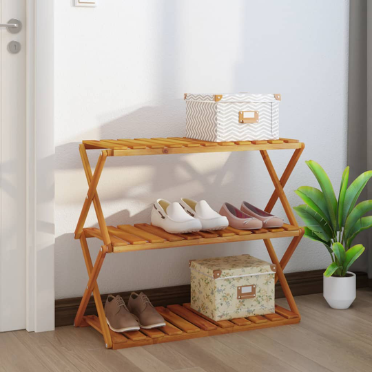 vidaXL 3-tasoinen Taitettava hylly ruskea 70x31x63 cm täysi akasiapuu