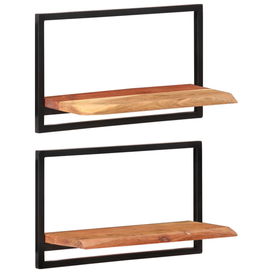 vidaXL Seinähyllyt 2 kpl 60x25x35 cm täysi akasiapuu ja teräs