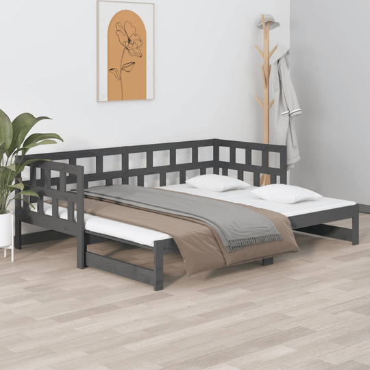 vidaXL Sohvasänky ulosvedettävä harmaa täysi mänty 2x (80x200) cm